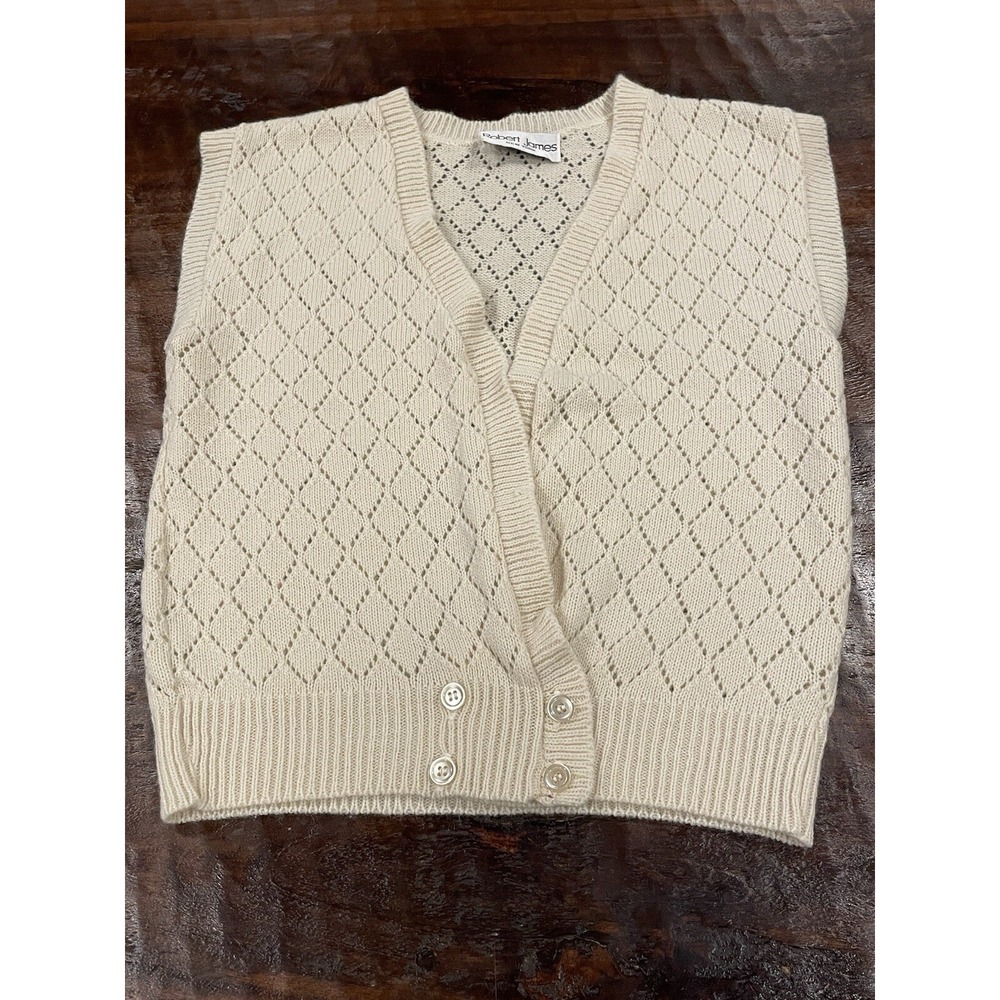 Robert James New York Sweater Vest Women's Small Beige‎ Retro Preppy Argyle Knit